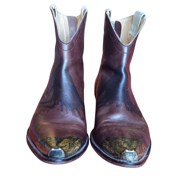 Free People Lost Trails Brown Leather Western Boots with Antique Brass Toe Caps - Picture 8 of 16